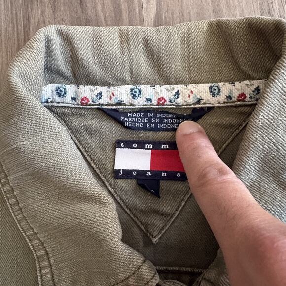 Vintage Y2K Tommy Hilfiger Olive Green Military Jacket Floral Women’s Size S - Picture 5 of 8